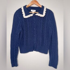 Jessica Simpson by dark academia crochet collar cable knit cardigan M #18